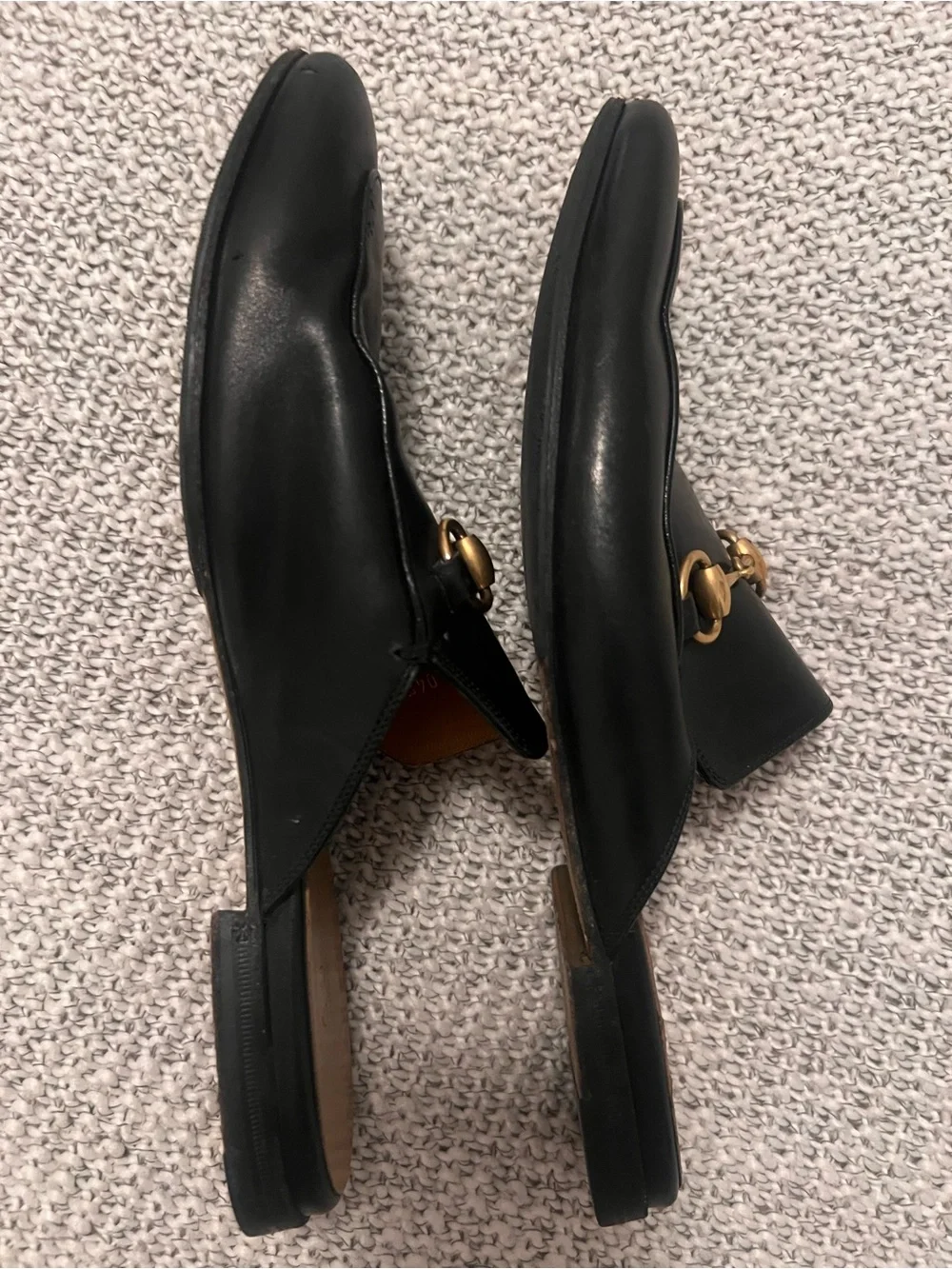 Gucci Black Leather Slip-On Loafers with Gold Horsebit